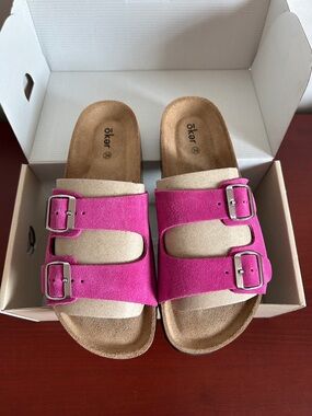 öker Pink Suede Double Buckle Slide Sandals size 39